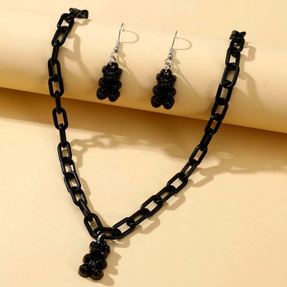Black gummy bear chain necklace and earrings set